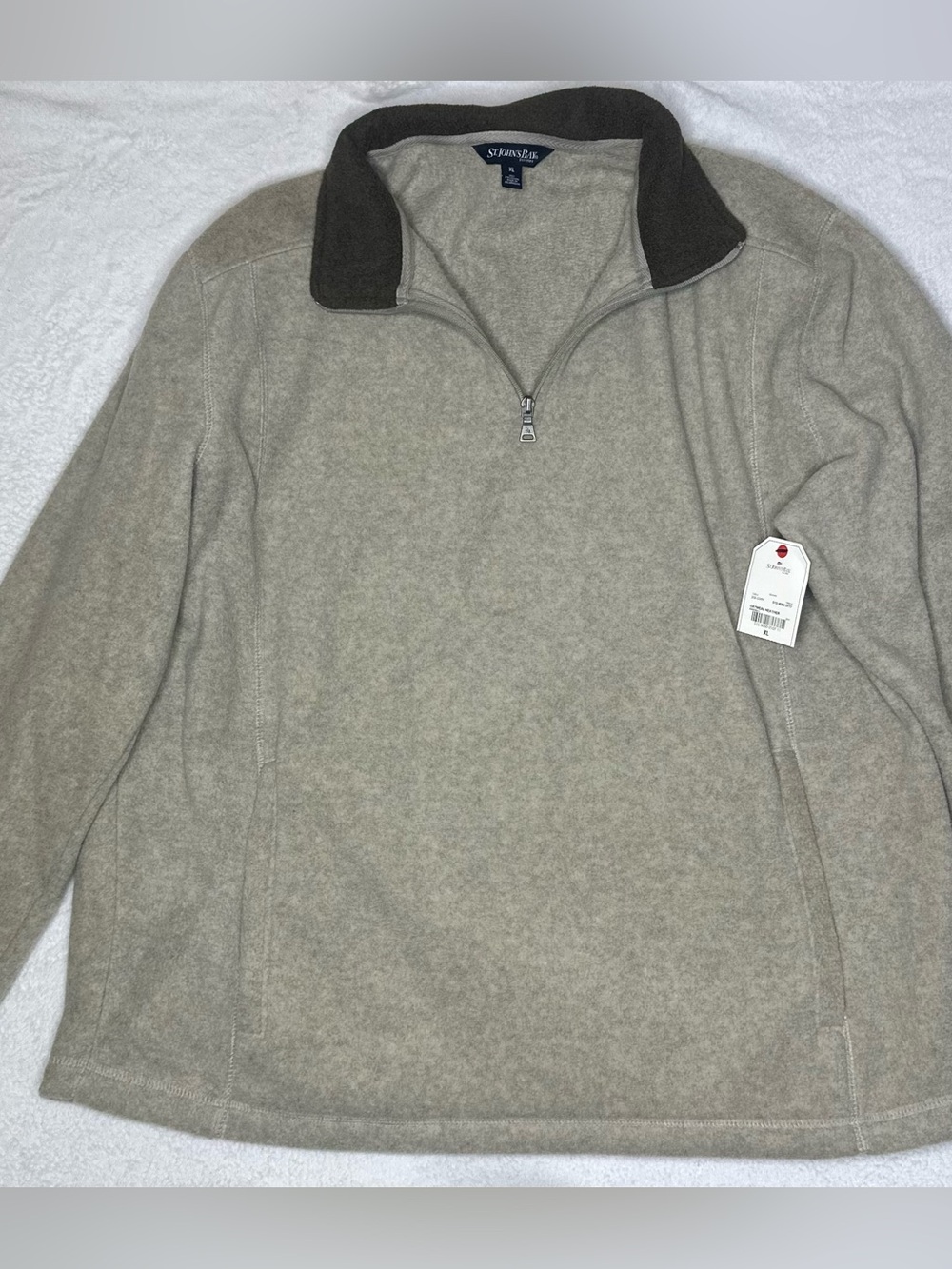 St. John’s Bay Men’s XL Oatmeal Heather 1/4 Zip Fleece Pullover Sweatshirt NWT